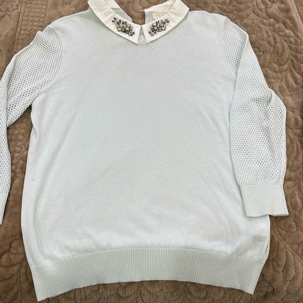 Ted baker London light blue jeweled collar sweater